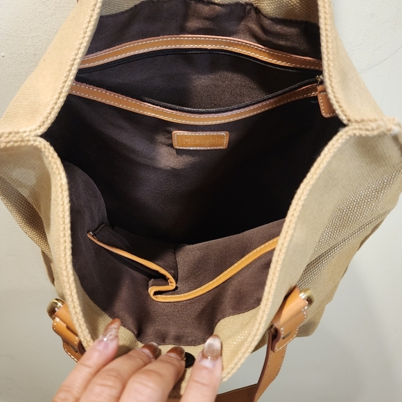 J. Mclaughlin Tan Canvas Tote Bag with Leather Straps - Picture 8 of 13